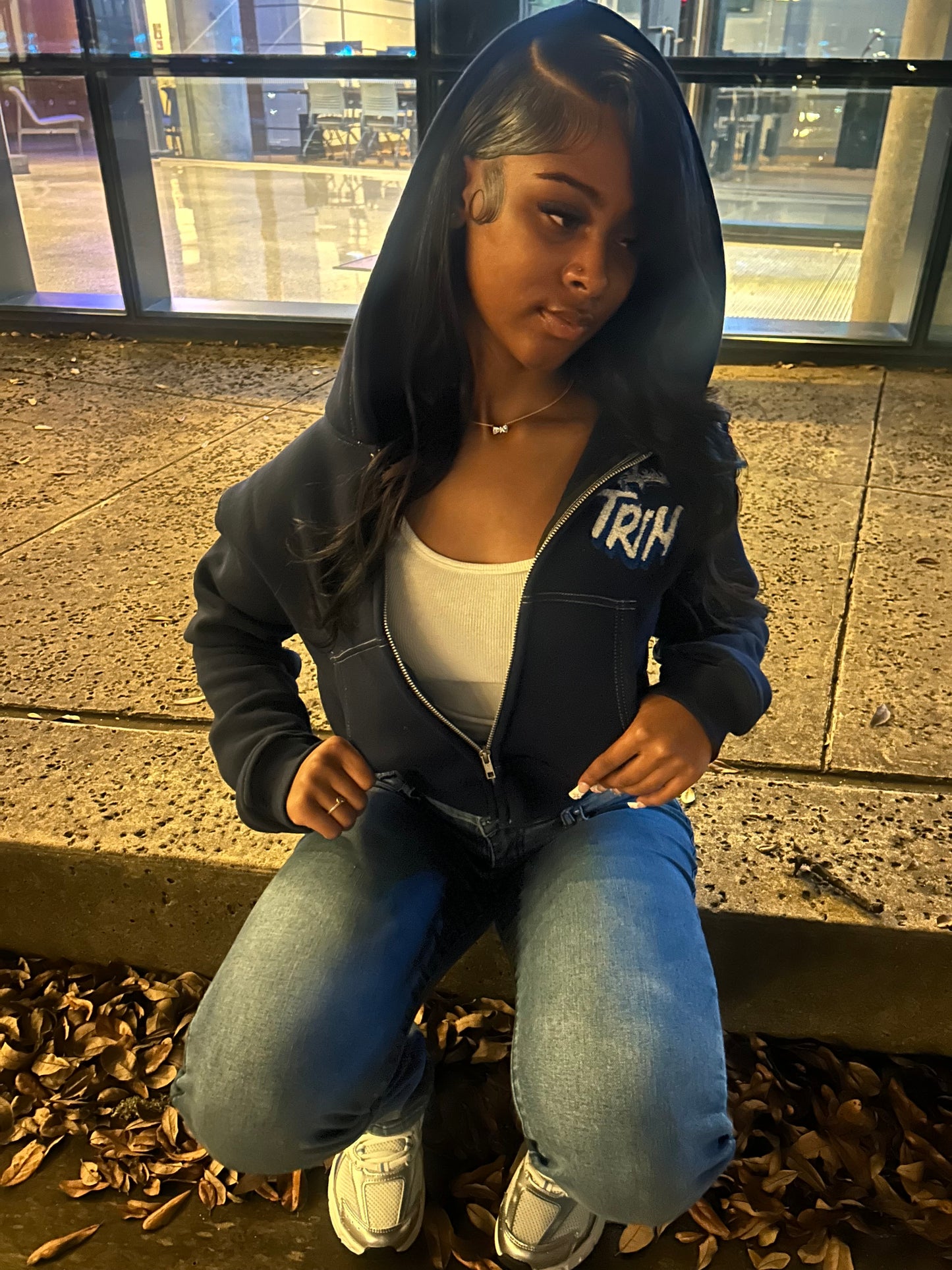 Women cropped jacket(blue)