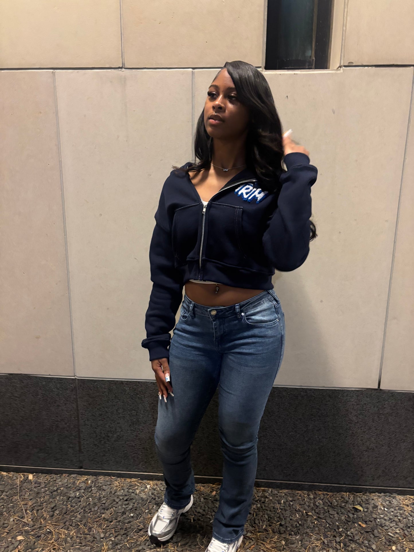 Women cropped jacket(blue)