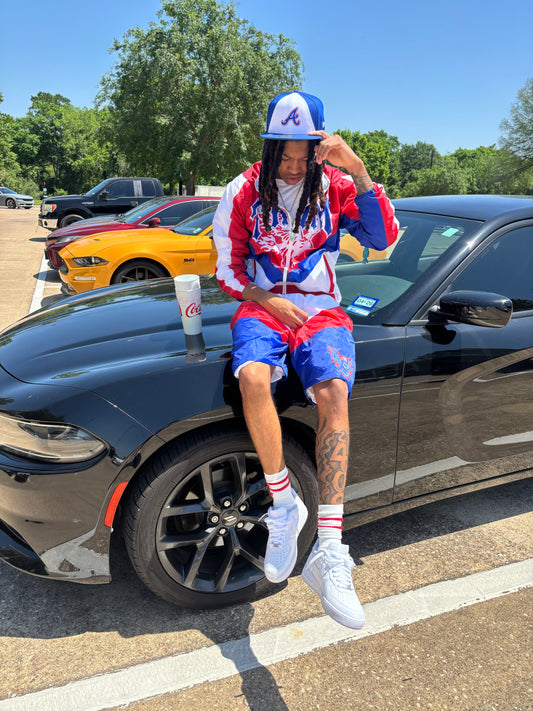 Red/blue windbreaker set
